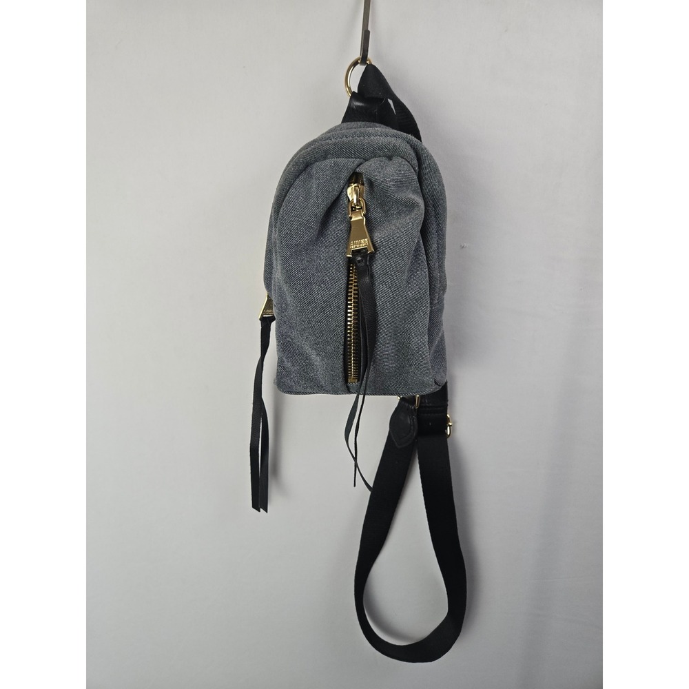 Aimee Kestenberg Denim Sling Bag Mini Backpack Gray Gold Hardware Streetwear